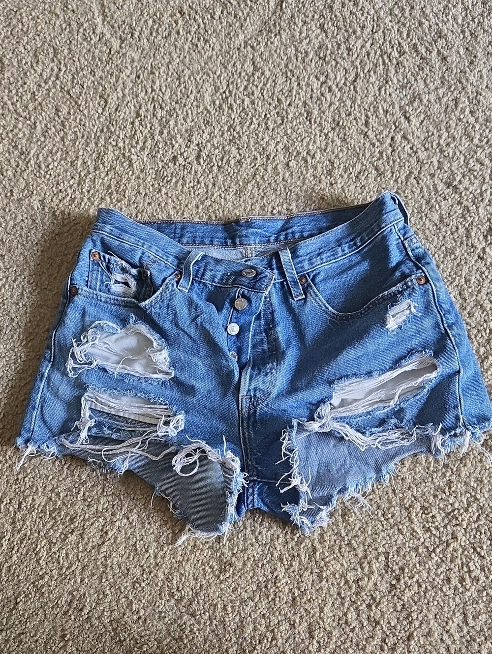 Levi's Light Blue Distressed High-Waist Jean Shorts